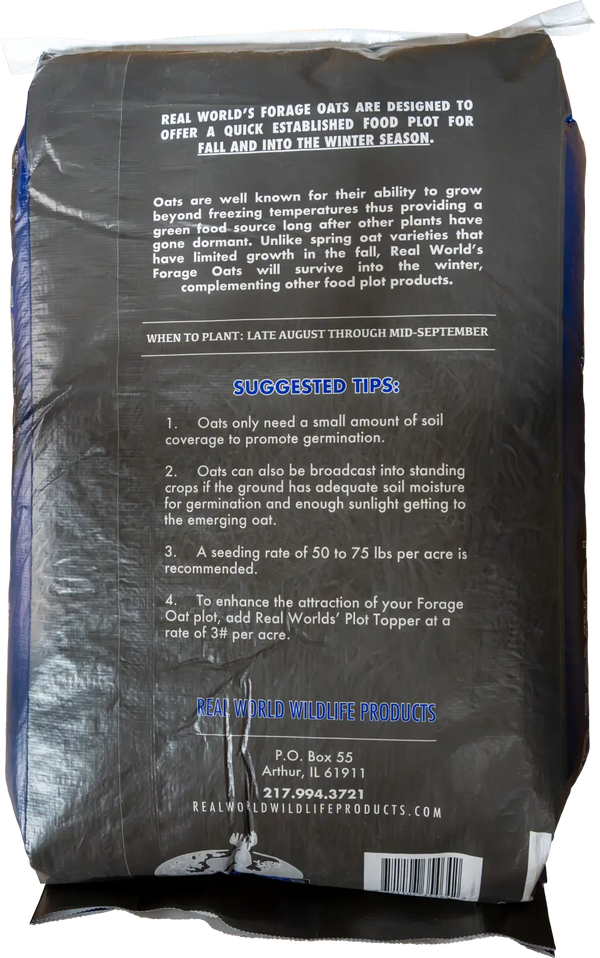 50 lb bag of Real World Forage Oat Blend winter-hardy deer food plot oats