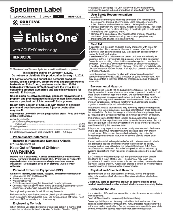 Enlist One 2, 4-D contact herbicide for marestail and waterhemp in Enlist soybeans
