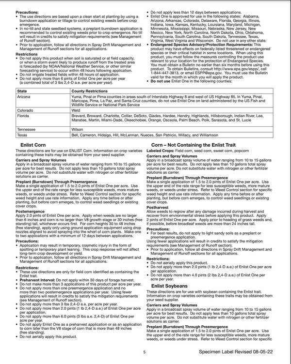 Enlist One 2, 4-D contact herbicide for marestail and waterhemp in Enlist soybeans