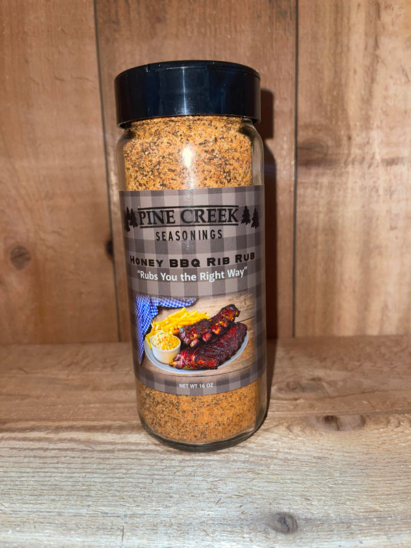 16 oz Pine Creek Honey BBQ Rib Rub - sweet and smoky seasoning blend for ribs, pork, and backyard grilling