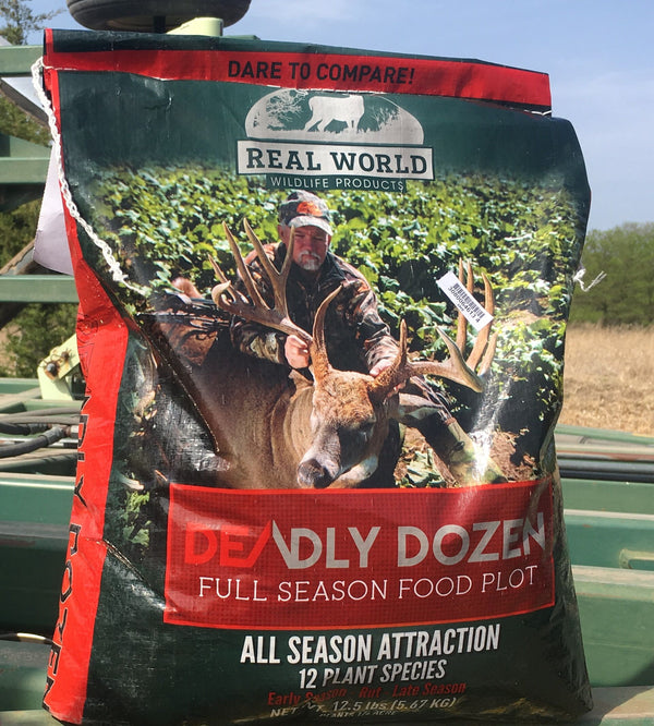 1/4-acre bag of Real World Deadly Dozen full-season food plot seed mix for deer