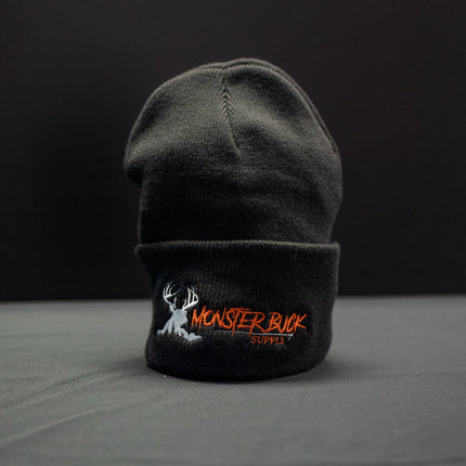 Monster Buck Supply Black Beanie with Orange and Tan Logo
